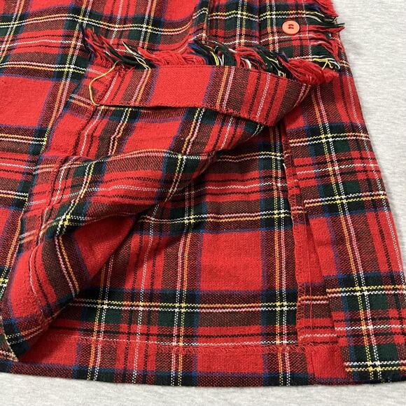 Vintage Kilt Plaid Skirt Womens Size 9 26W Red Tartan Button Wrap Wool Blend 90s - Picture 7 of 12